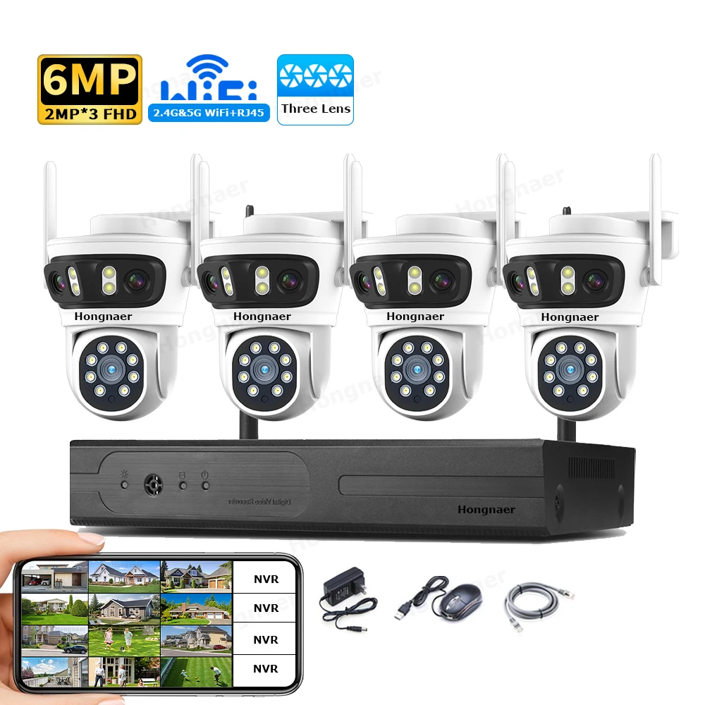 Home Security Systems With Cameras - 2026 Hongnaer 6MP 4CH 3 Lens