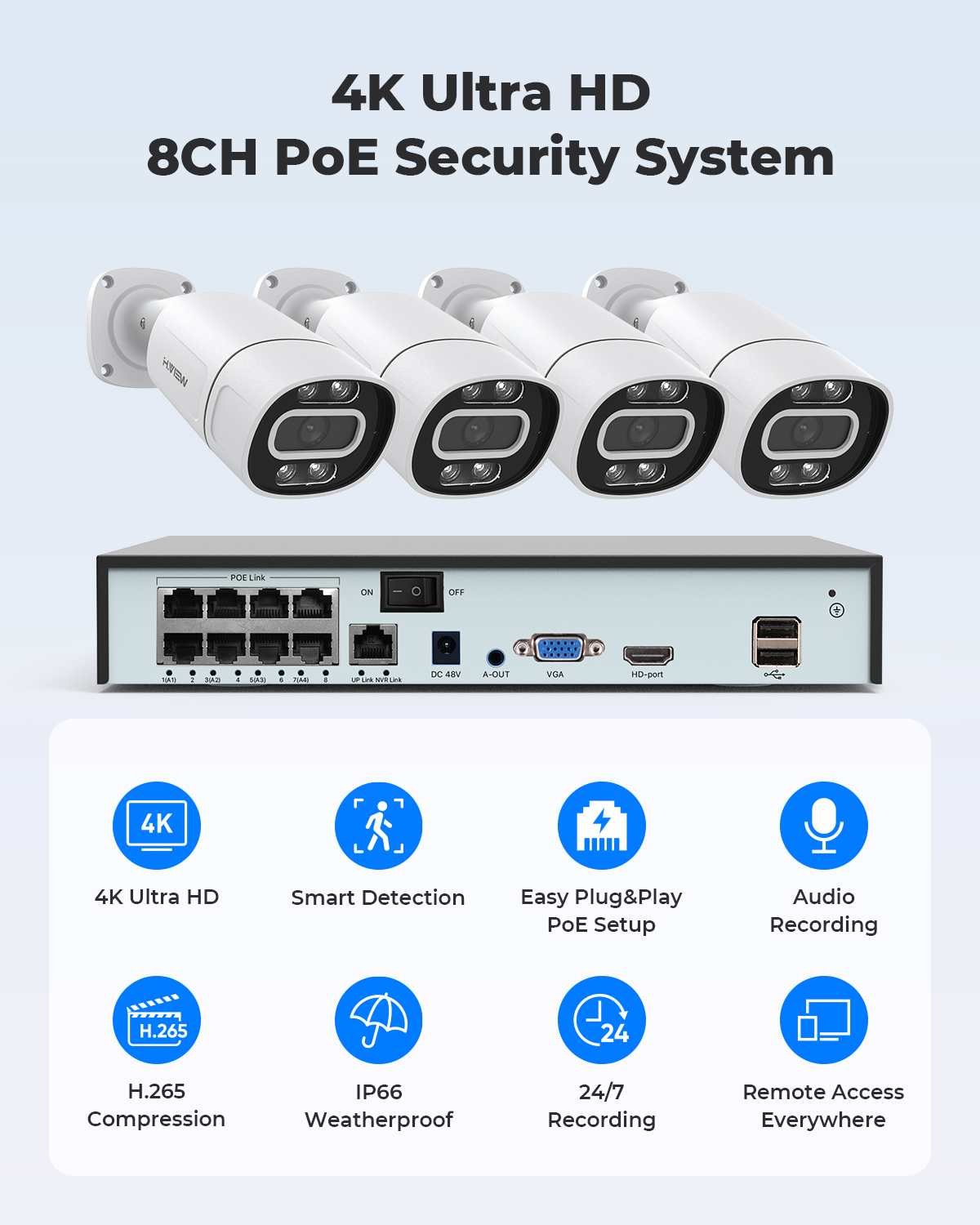 H.View 4K 5Mp 8Mp Poe CCTV Sec - огляд і ціна Home Security Systems With Cameras